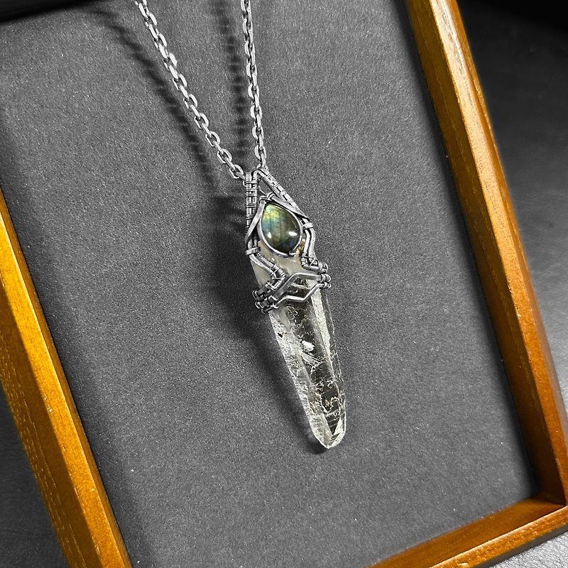 Labradorite Crystal Column Sterling Silver Necklace Pendulum - Necklaces - Crystal Blue