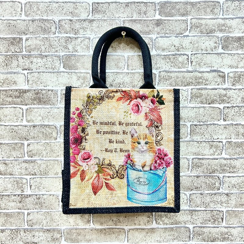 [Handmade Gift] Wreath Kitten – Graphite Black – Cultural and Creative Style Lifestyle Bag - Handbags & Totes - Cotton & Hemp Multicolor