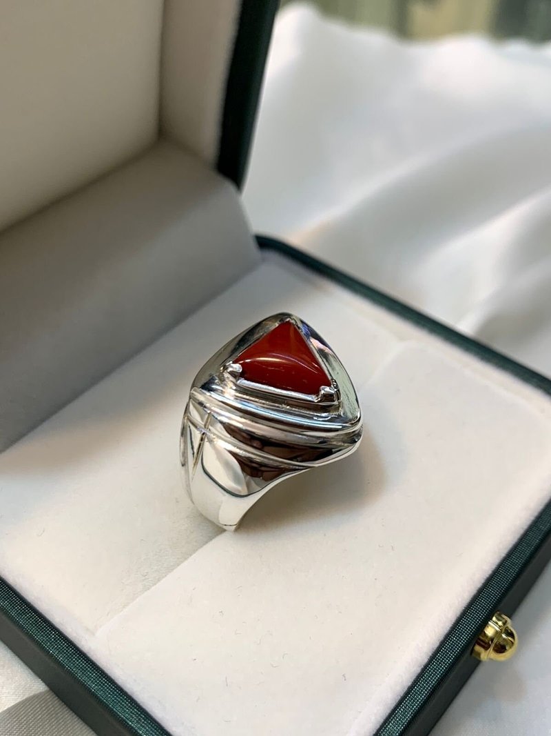 Natural Mens Womens Red Coral Ring Sterling Silver 925 HandCrafted Ring High - 戒指 - 寶石 紅色