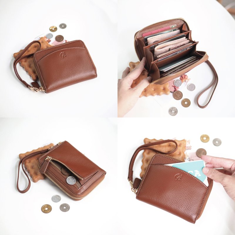 Charm (Rust brown) : Medium Zip Wallet, Short wallet, Cow Leather, Brown - กระเป๋าสตางค์ - หนังแท้ สีนำ้ตาล