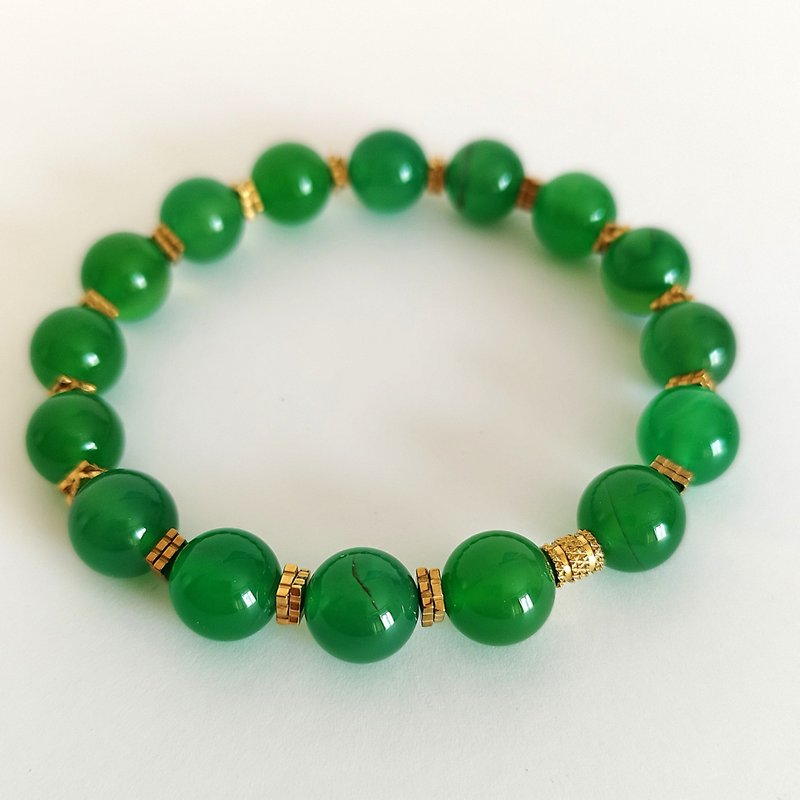Bracelet green agate, hematite jewelry semi-precious stone - 手鍊/手環 - 半寶石 綠色