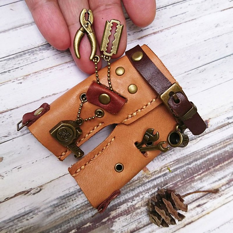 Leather gadgets-mini leather hand-stitched small work pants necklace/pendant - สร้อยคอ - หนังแท้ สีนำ้ตาล