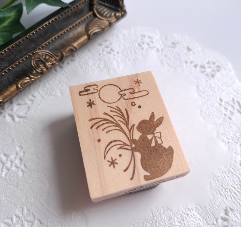 Autumn Moon Viewing Rabbit and Pampas Grass Stamp - ตราปั๊ม/สแตมป์/หมึก - ยาง สีใส