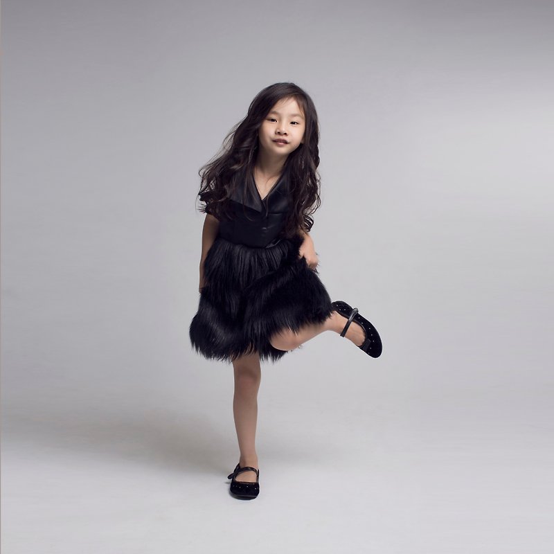 Fur Panelled Dress / FW2016 - Kids' Dresses - Polyester Black