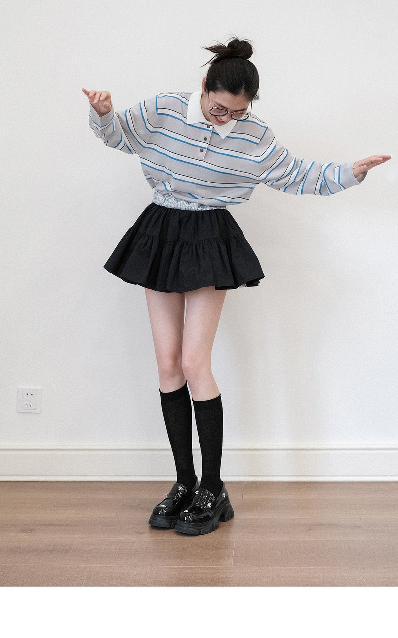 芭蕾撞色二次元氣少女松緊高腰百褶蓬蓬裙 - 女短褲/五分褲 - 其他材質 