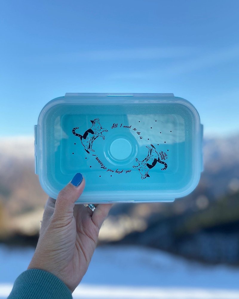 Party Cat Foldable food box (800ml) - กล่องข้าว - พลาสติก สีน้ำเงิน