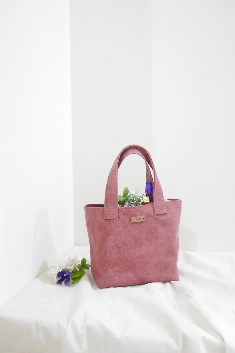 PANTONE彩通 純色手提小托特 帆布包 (迷你型 #30乾燥玫瑰粉) - 手提包/手提袋 - 棉．麻 粉紅色