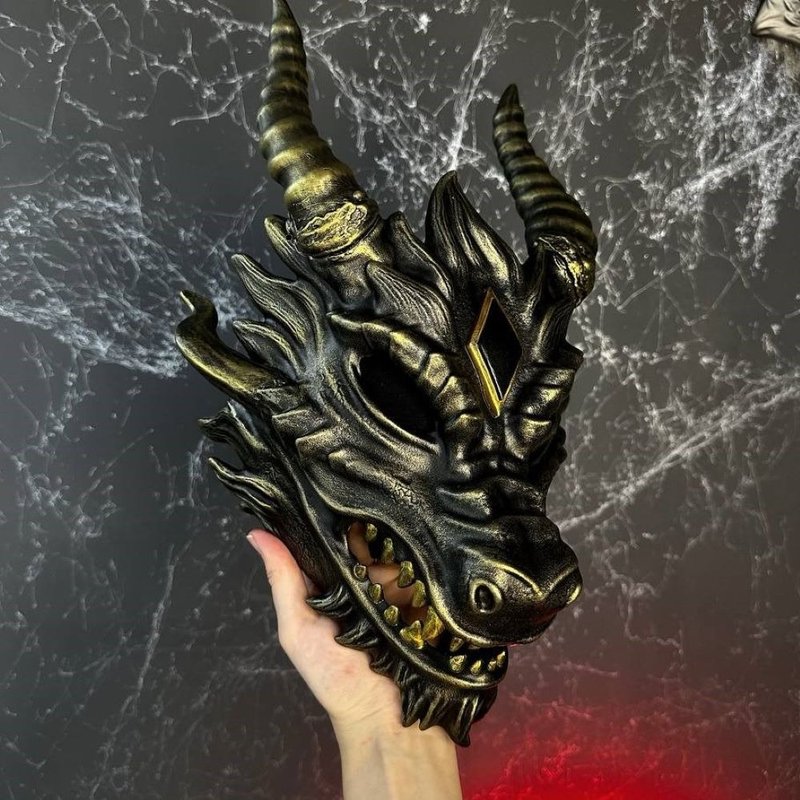 Gold Dragon mask from Smaug, Alodidae Dragon Cosplay Mask, Skyrim Dragon Armor - 口罩/口罩收納套 - 樹脂 金色
