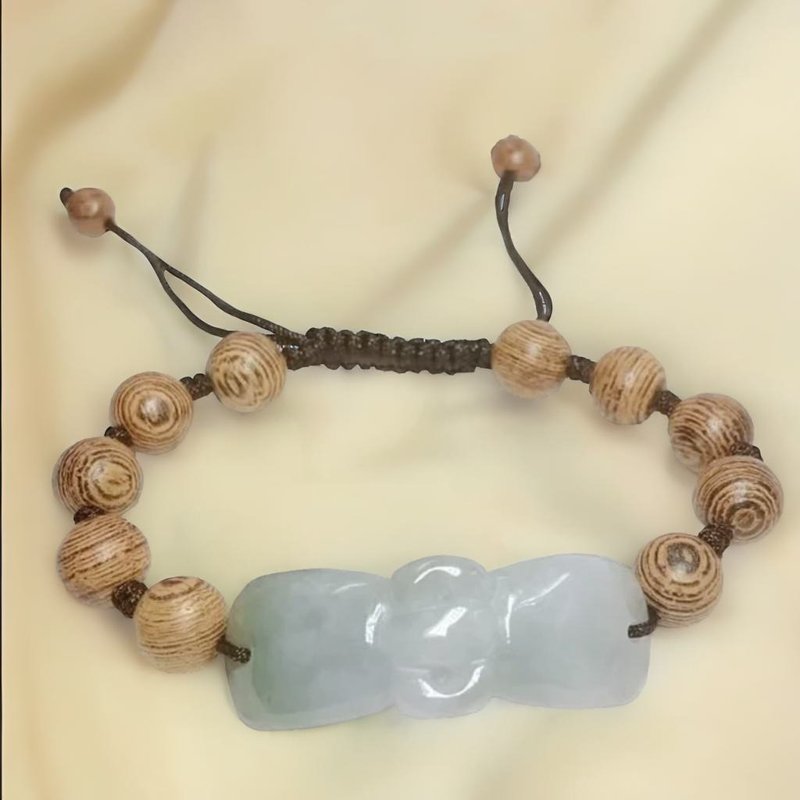 Ice Jade Bow Braided Bracelet | Natural Burmese Grade A Jade | Gift - สร้อยข้อมือ - หยก สีใส