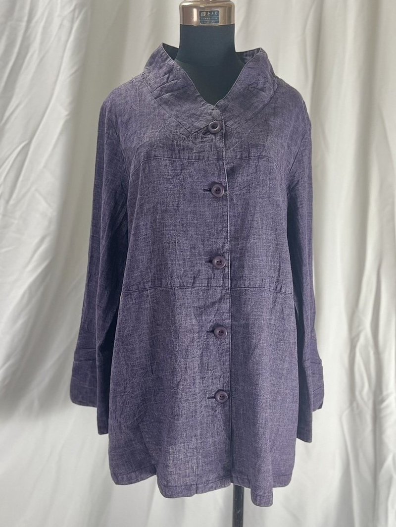 [Slow voice] [Special offer] Early autumn smoke gray and purple jacket - Women's Tops - Cotton & Hemp 