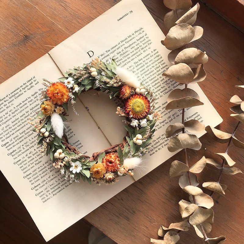 พืช/ดอกไม้ ช่อดอกไม้แห้ง สีส้ม - - Orange Tone- Small Dried Flower Wreath Home Decoration Customized Dried Flower Wreath