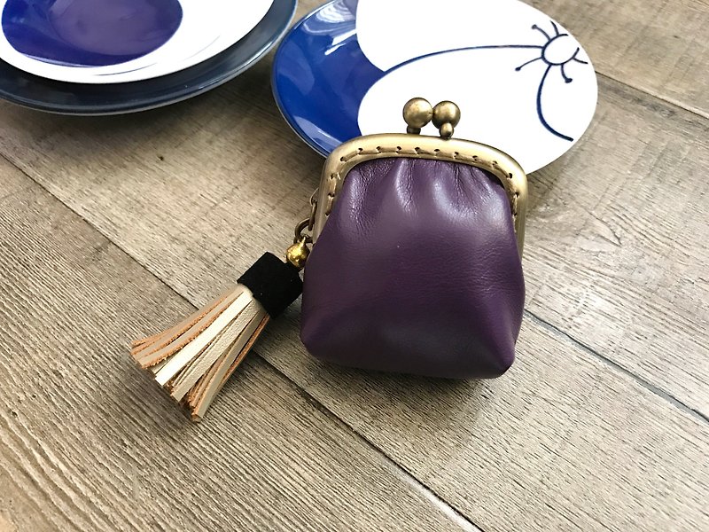 POPO│ purple mini │ │ purse mouth gold tassel genuine leather - Coin Purses - Genuine Leather Purple