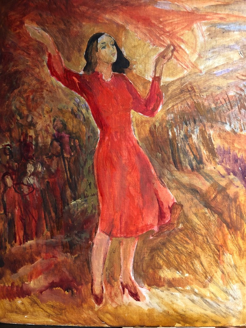 Lady in Red, Original Oil Painting on Cardboard, Home Decor, Wall Art - 壁貼/牆壁裝飾 - 紙 紅色