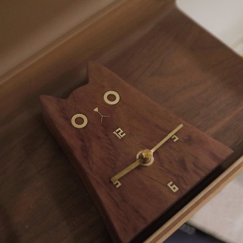 HIBBERS HIBBERS原創設計非洲酸枝木鑲黃銅家居裝飾桌擺件貓造型鐘表鬧鐘
