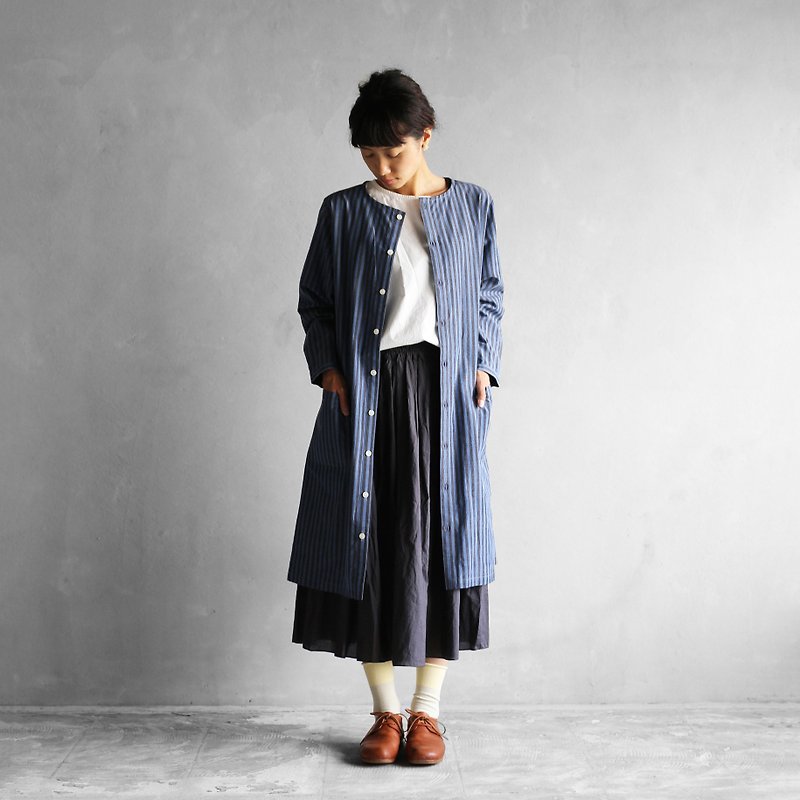 キナリコットンストライプワンピース・ブルー - 洋裝/連身裙 - 棉．麻 藍色