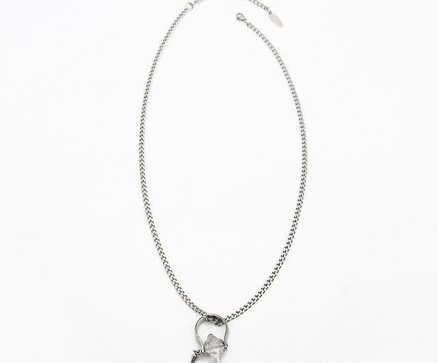 Double-pointed crystal U-shaped pendant thin chain necklace - Shop