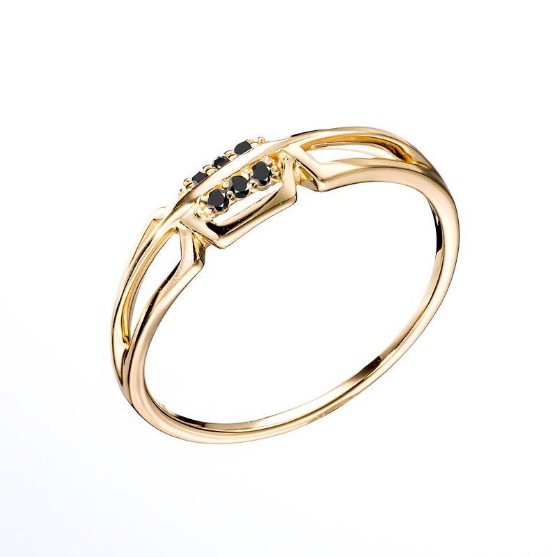 紳士黑鑽石戒指 簡約黑鑽戒指 黃金戒指 14K黃金幾何個性男鑚戒 - 戒指 - 鑽石 金色