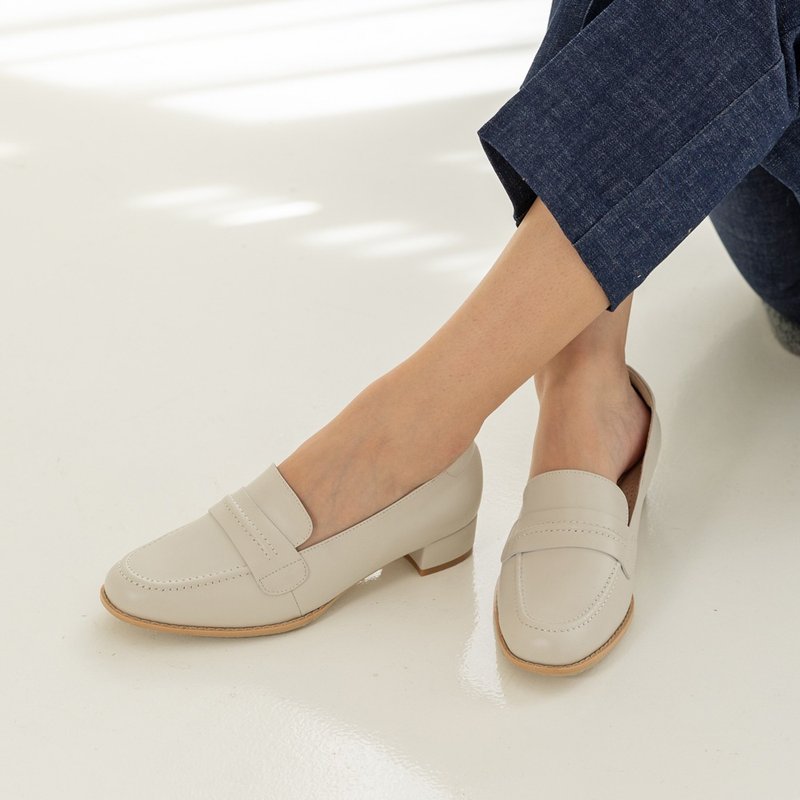 Sound Slow Square Toe Low Heels - Pear White - รองเท้าอ็อกฟอร์ดผู้หญิง - หนังแท้ ขาว