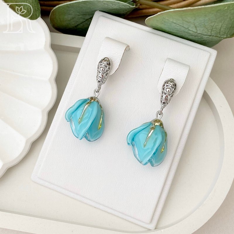 925 sterling silver unique earrings / wedding dangle drop blue earrings - 耳環/耳夾 - 純銀 藍色
