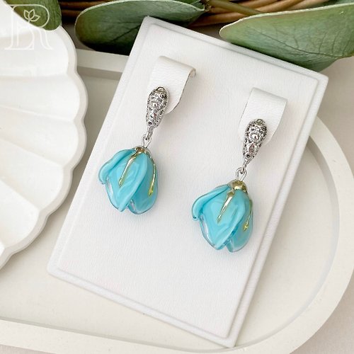 LEFIREL' 925 sterling silver unique earrings / wedding dangle drop blue earrings