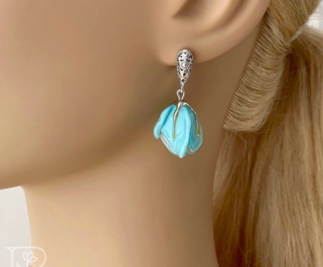 925 sterling silver unique earrings wedding dangle drop blue