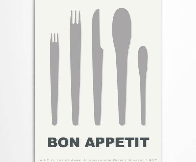 Black and white kitchen art  Poster with text bon appétit –