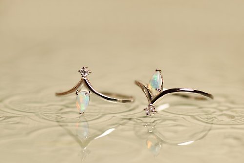 Michelle Yuen Jewelry 水滴戒指 - 925純銀 - 鋯石 - 蛋白石