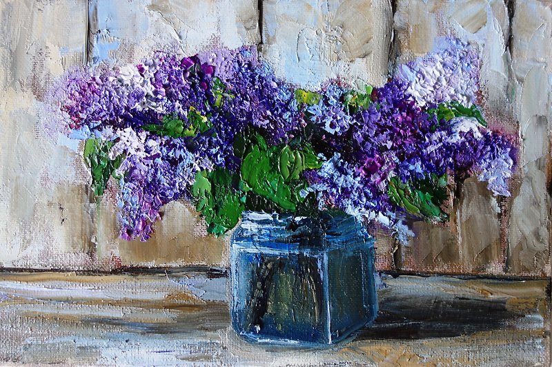Lilac Painting Oil Flowers Original Art 油畫原作 Floral Artwork Canvas Art - โปสเตอร์ - สี สึชมพู