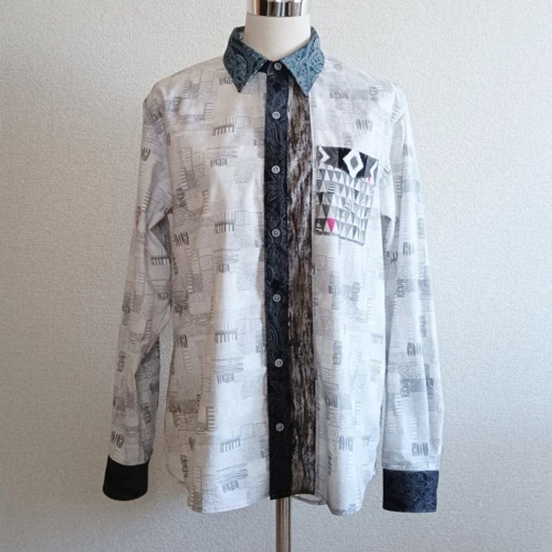 Artist Design Shirt 033 Unique one-of-a-kind shirt - เสื้อเชิ้ตผู้ชาย - ผ้าฝ้าย/ผ้าลินิน ขาว