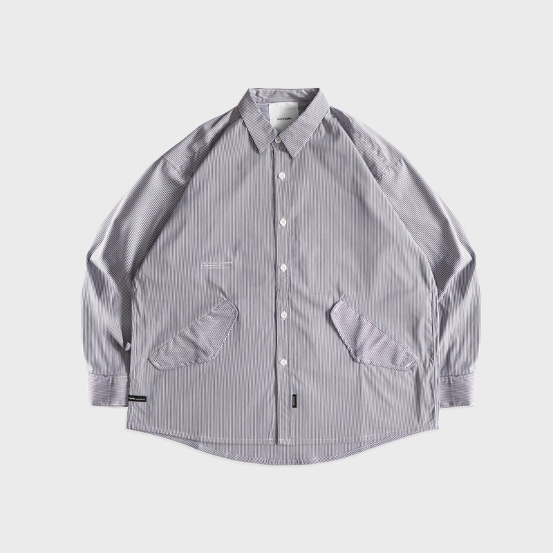 DYCTEAM - Wide striped Patch pocket shirt (white) - เสื้อเชิ้ตผู้ชาย - วัสดุอื่นๆ ขาว