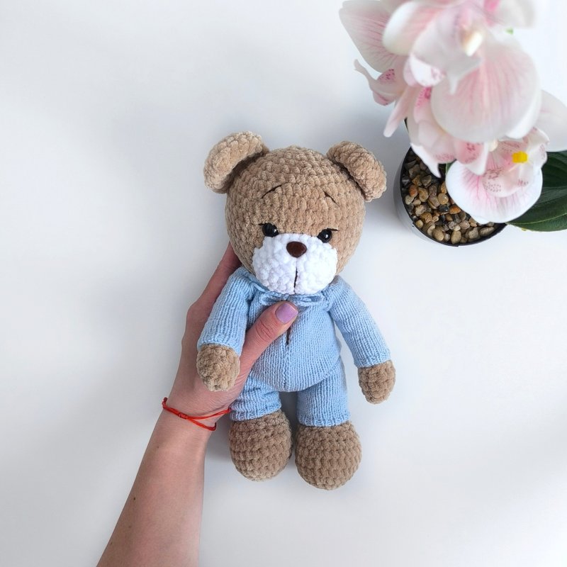 Stuffed soft toy teddy bear, plush toy teddy bear, handmade toy bear - ของเล่นเด็ก - ผ้าฝ้าย/ผ้าลินิน สีน้ำเงิน