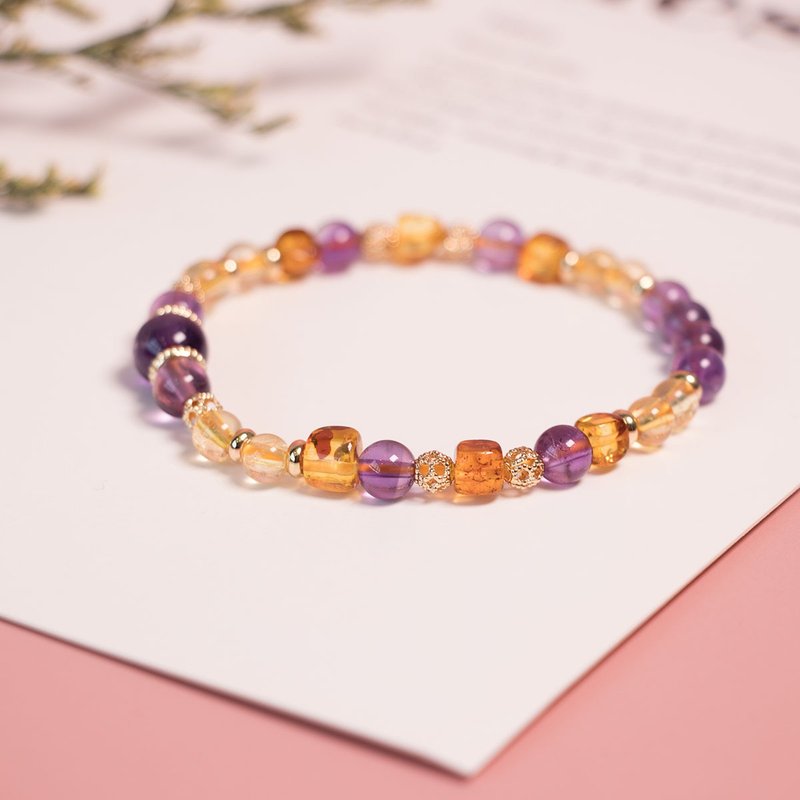 Constellation Aries Purple Amber Fragrance Amethyst Citrine Amber Bracelet - Bracelets - Crystal Multicolor