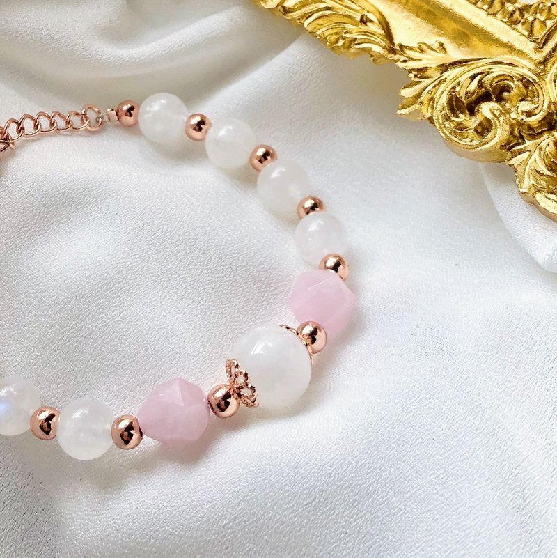旺愛情   月亮石 月光石 粉晶  水晶手鏈 天然石 生日 - 手鍊/手環 - 水晶 粉紅色