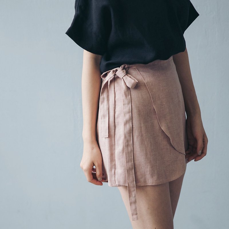 Lace Shorts Skirt - Rose Quartz Powder - กางเกงขาสั้น - ผ้าฝ้าย/ผ้าลินิน สึชมพู