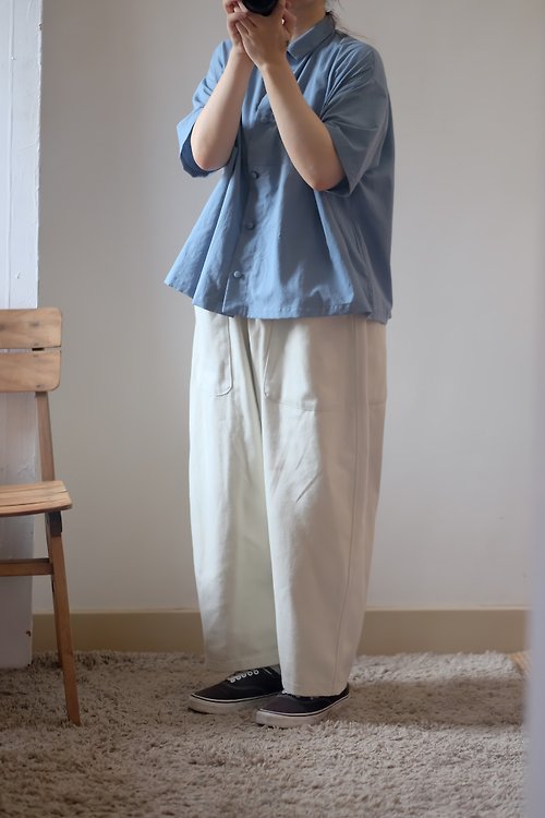 AMERRYHEART寬寬製造 煙霧藍 寬版短襯衫