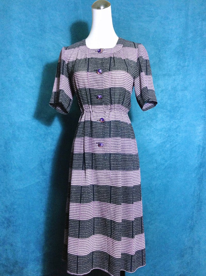 Ping-pong vintage [vintage dress / purple little textured vintage long dress] abroad back VINTAGE - ชุดเดรส - เส้นใยสังเคราะห์ สีม่วง