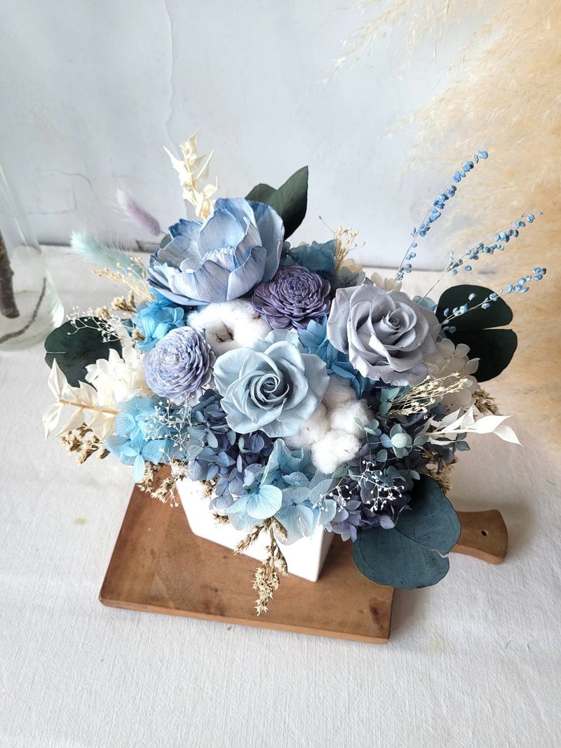 Haizang Design | Parseval-Eternal Starry Sky. Gray-blue immortal potted flowers, immortal flowers, dried flowers - Dried Flowers & Bouquets - Plants & Flowers Blue