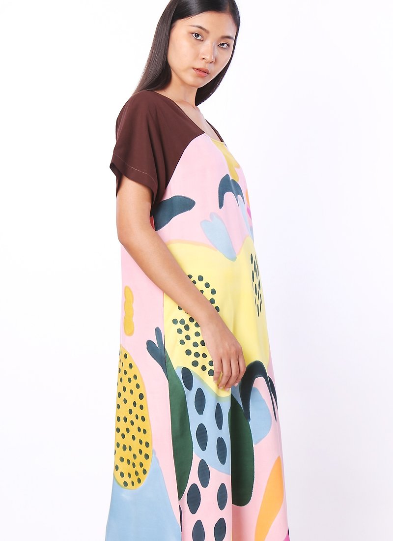 Hand Painted Oversize Dress - Free Size - One Piece Dresses - Cotton & Hemp Multicolor