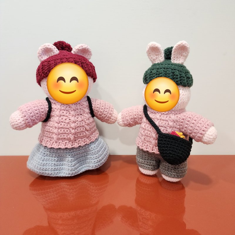 Customized bear and rabbit couple puppets - Stuffed Dolls & Figurines - Polyester Pink