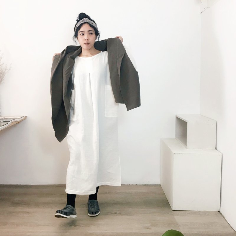 [Long top 03] Upright laziness/Home outing/Double-layer pure cotton/30 colors - Women's Tops - Cotton & Hemp White