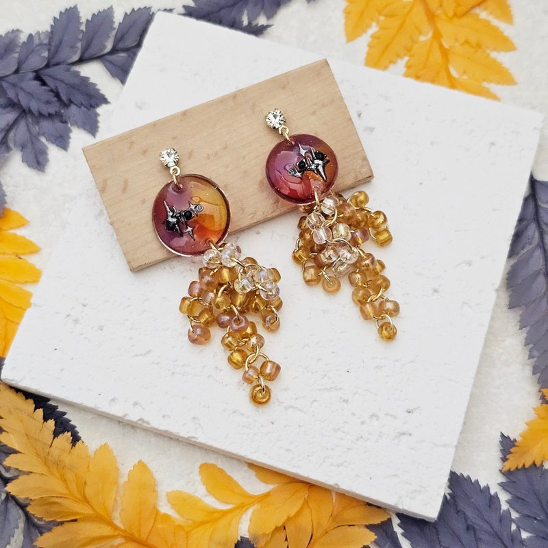 Magic Pumpkin- Clip or Pin Earrings [Halloween] - ต่างหู - โลหะ สีส้ม