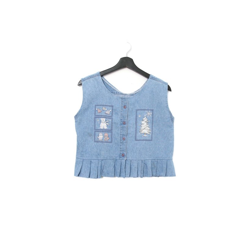 Back to Green-丹寧刺繡背心 冬季 聖誕樹 dv-06//vintage vest - 背心/無袖上衣 - 棉．麻 