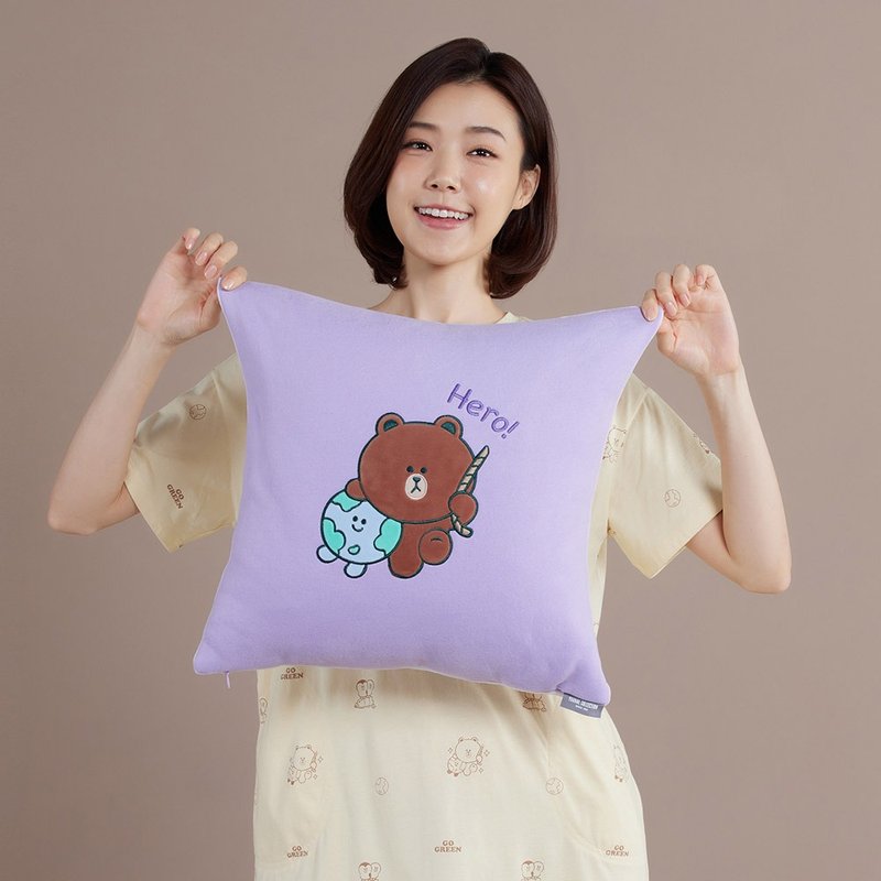 LINE FRIENDS | Bear Save the Earth Square Pillow (45x45cm) - Lavender Purple - Pillows & Cushions - Cotton & Hemp Purple