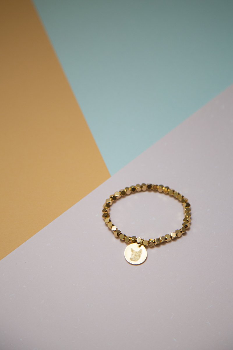 【Customization】Pet Avatar Photo Pattern Text Ore Shape Round Card Bracelet-Gold - สร้อยข้อมือ - ทองแดงทองเหลือง สีทอง