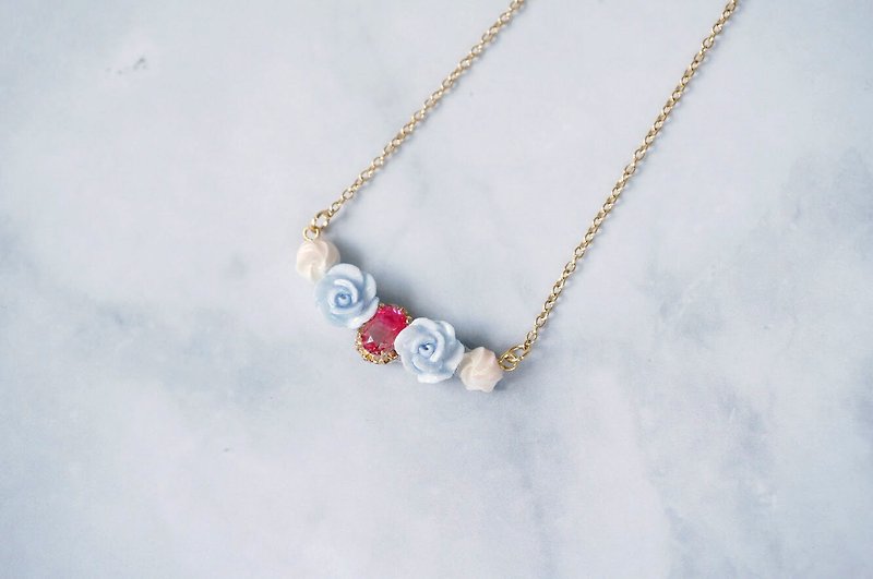 =Flower Piping= Rhinestone floral necklace Customizable - สร้อยคอ - ดินเหนียว สีม่วง