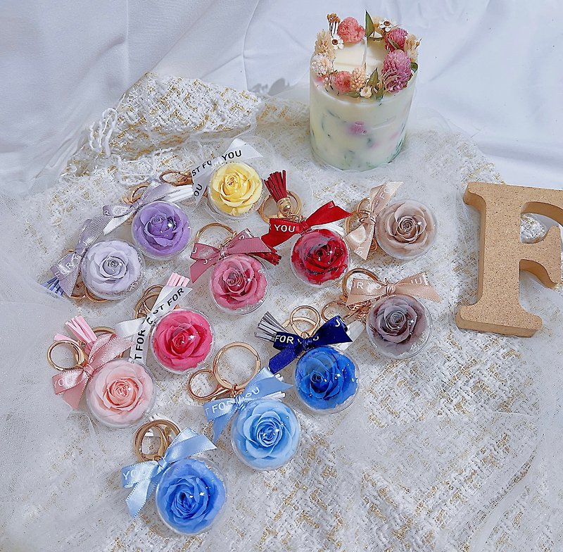 FengFlower 【Non-withered Rose Keyring】Dried Flowers/Eternal Flowers/Non-withered Flowers/Gift - ช่อดอกไม้แห้ง - พืช/ดอกไม้ 
