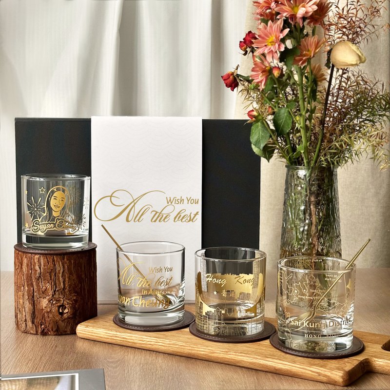 [Immigration Gift] Customized Whiskey Cup Gift Box with Portrait Engraving and Customized Hong Kong Feelings - แก้ว - แก้ว 