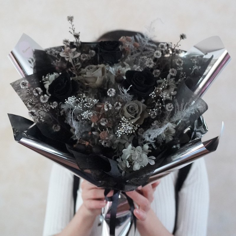 Preserved Rose Bouquet - Night Black - Starlight Silver - Items for Display - Plants & Flowers Black