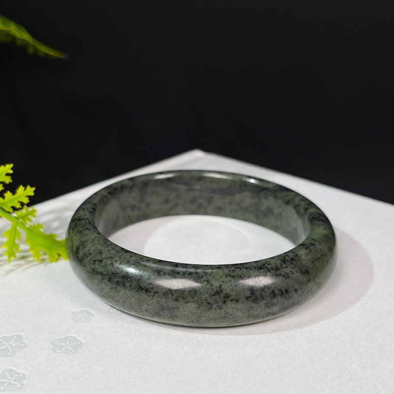 藥王石手鐲62MM 西藏墨綠玉手環 緩解疲勞 消除緊張 改善亞健康 - 手鍊/手環 - 玉石 綠色