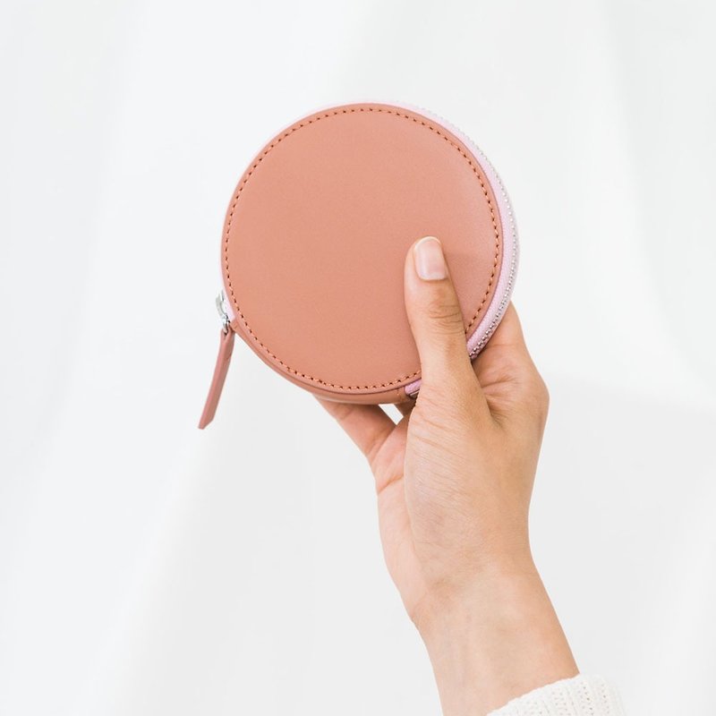 【真皮系列】BAGGU 時尚圓型錢包- 時尚土色 - 散紙包 - 真皮 粉紅色